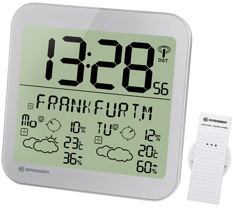 Bresser MyTime Meteotime LCD, серебристые проекционные часы