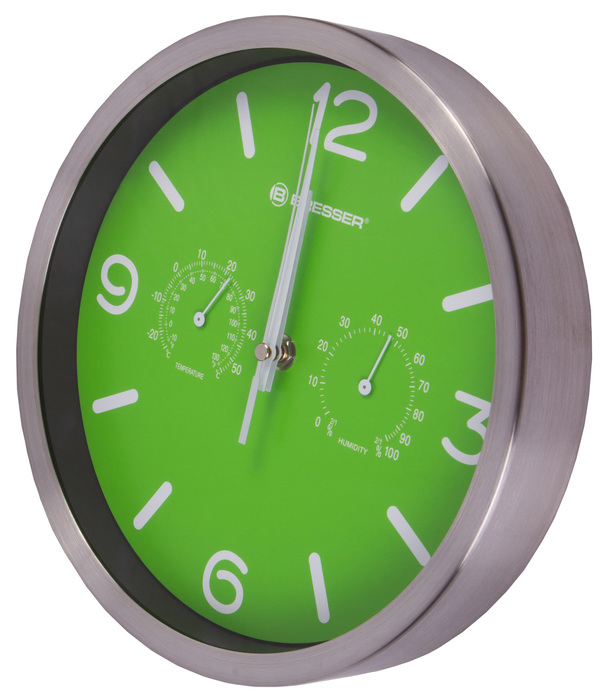 Bresser MyTime ND DCF Thermo/Hygro, 25 см, зеленые проекционные часы