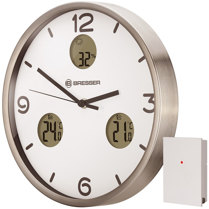 Bresser MyTime io NX Thermo/Hygro, 30 см, белые проекционные часы