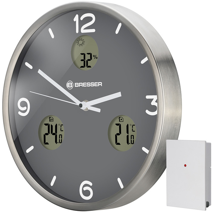 Bresser MyTime io NX Thermo/Hygro, 30 см, серые проекционные часы