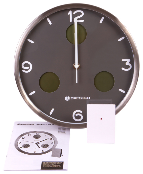 Bresser MyTime io NX Thermo/Hygro, 30 см, серые проекционные часы