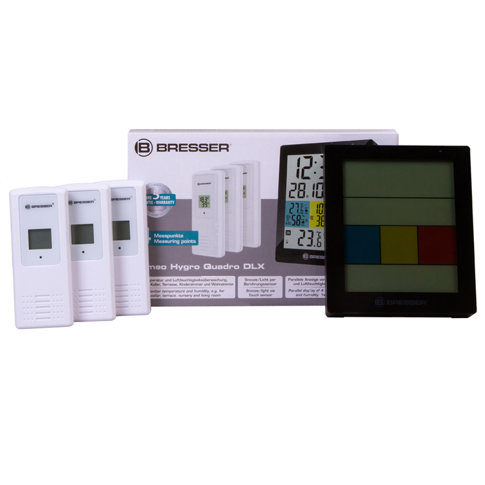 Bresser Temeo Hygro Quadro DLX с тремя датчиками (черная) (74645) цифровая метеостанция