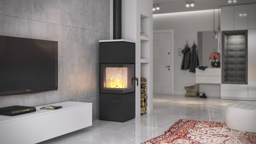 DEFRO HOME QUADROOM, черная сталь дровяная печь
