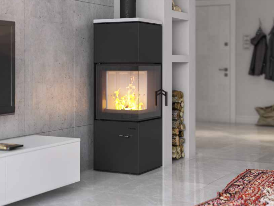 DEFRO HOME QUADROOM LONG, красная сталь дровяная печь