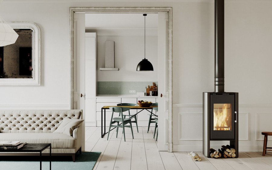 DEFRO HOME SOLUM LOG, черная сталь дровяная печь