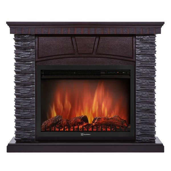 Electrolux EFP/P-2520LS с порталом Firelight Porto 25 камень черный, шпон венге электрокамин с широким очагом 2D