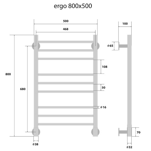 Energy Ergo 800x500 для ванной полотенцесушитель из нержавеющей стали