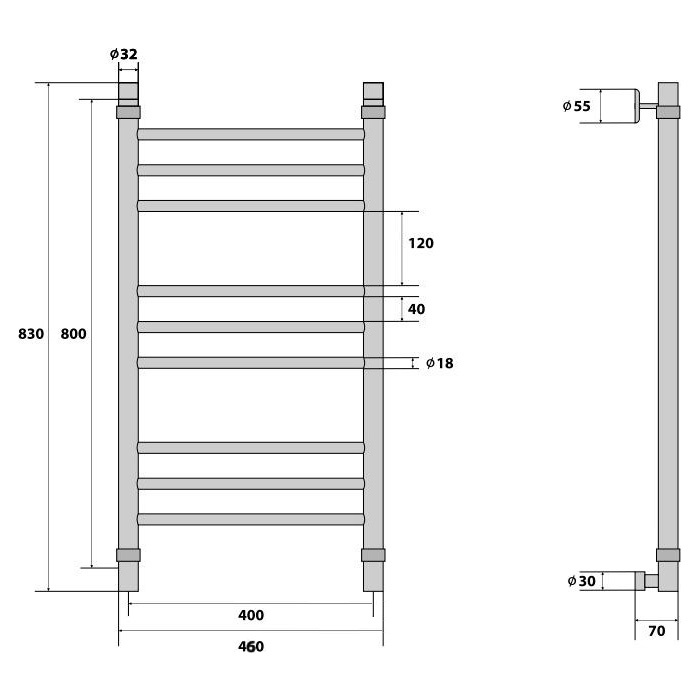 Energy Prestige 800x400 водяной полотенцесушитель шириной 410 - 500 мм
