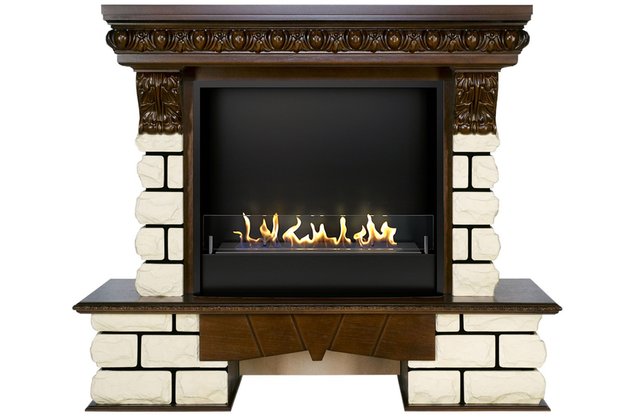 Firezo Pierre Luxe Lord Темный дуб белый камень напольный биокамин