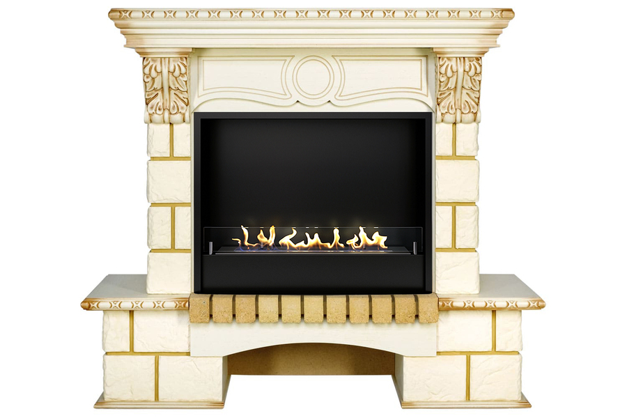 Firezo Pierre Luxe Шампань, Слоновая кость с патиной напольный биокамин
