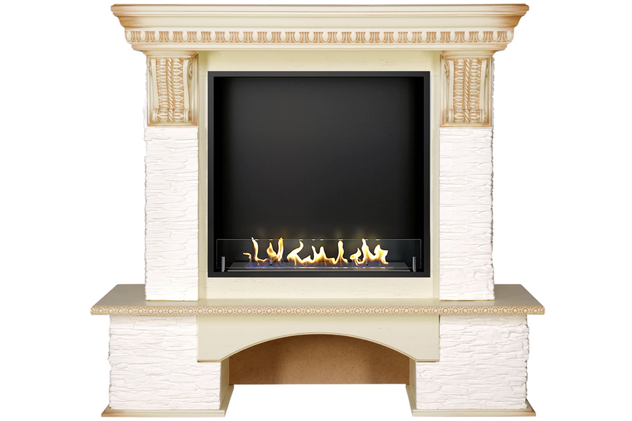 Firezo Pierre Luxe Сланец белый, Слоновая кость с патиной напольный биокамин