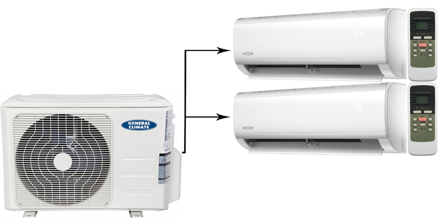 General Climate GU-M2EA18HN2/GC-MER09HRN1 (WiFi)*2 мульти сплит система на 2 комнаты