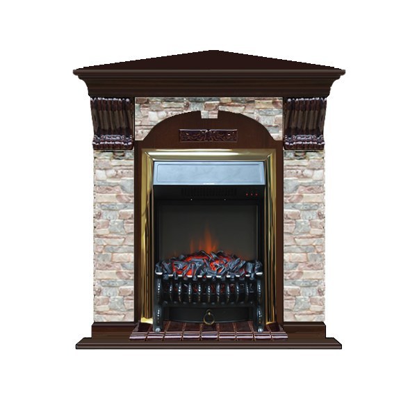 Glenrich Арочный угловой (Fobos BL,BR) камень-Грот цветной/цвет-Дуб 46 электрокамин с классическим очагом 2D