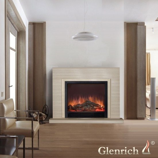 Glenrich Астория Delux 33 (Sharm33 Black) Беленный дуб эффект живого огня электрический камин