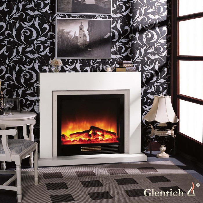 Glenrich Астория Delux 33 (Sharm33 Black) Белый по шпону электрокамин с широким очагом 2D