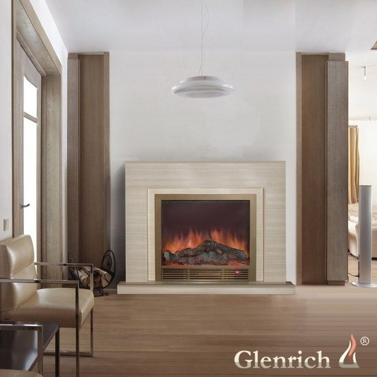 Glenrich Астория Delux 39 (Sharm39 Brass) Беленный дуб от розетки электрокамин со стеклом