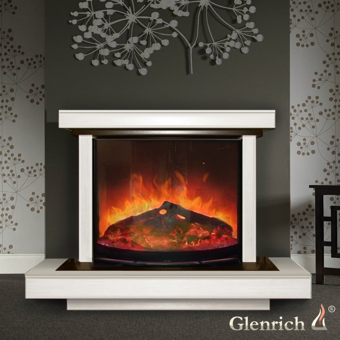 Glenrich Атлант (Rondo S36) Белый по шпону электрокамин с широким очагом 2D