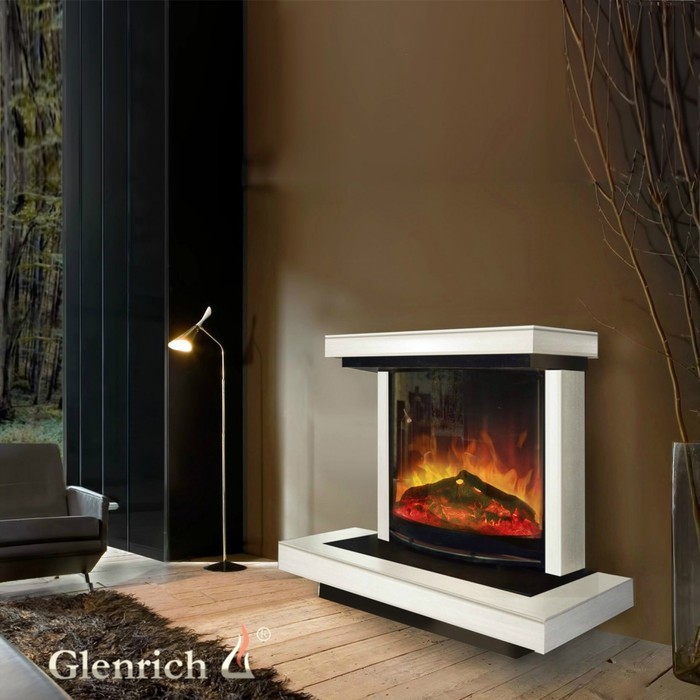 Glenrich Атлант (Rondo S36) Белый по шпону электрокамин с широким очагом 2D