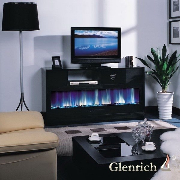 Glenrich Блю Лэйбл (цвет-Черный) электрокамин с широким очагом 3D