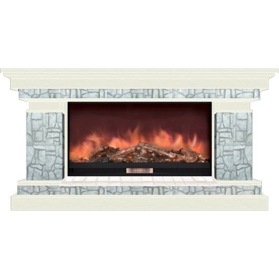 Glenrich Брайтон 86 (Premier S86) камень-Старый город/цвет-Беленный дуб электрокамин с широким очагом 2D