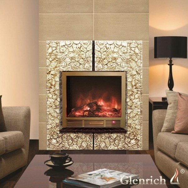 Glenrich Да Винчи 33 (Sharm 33 BL,BR) камень-Бежевый электрокамин с широким очагом 2D