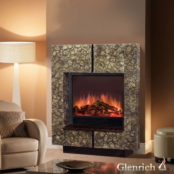 Glenrich Да Винчи 33 (Sharm 33 BL,BR) камень-Коричневый электрокамин с широким очагом 2D