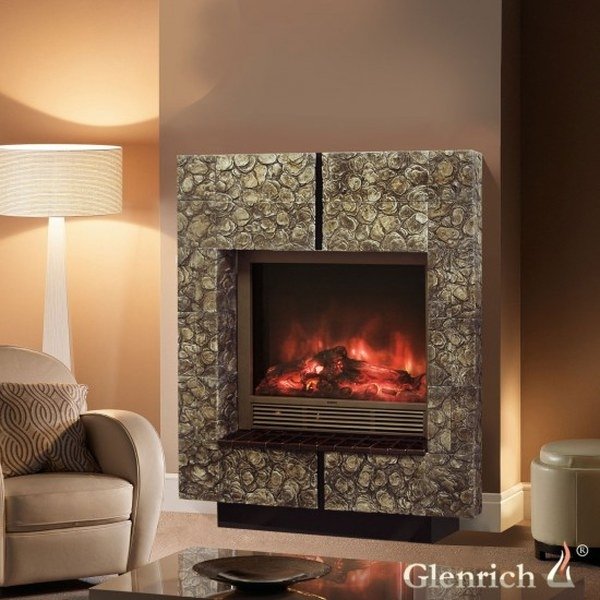 Glenrich Да Винчи 33 (Sharm 33 BL,BR) камень-Коричневый электрокамин с широким очагом 2D