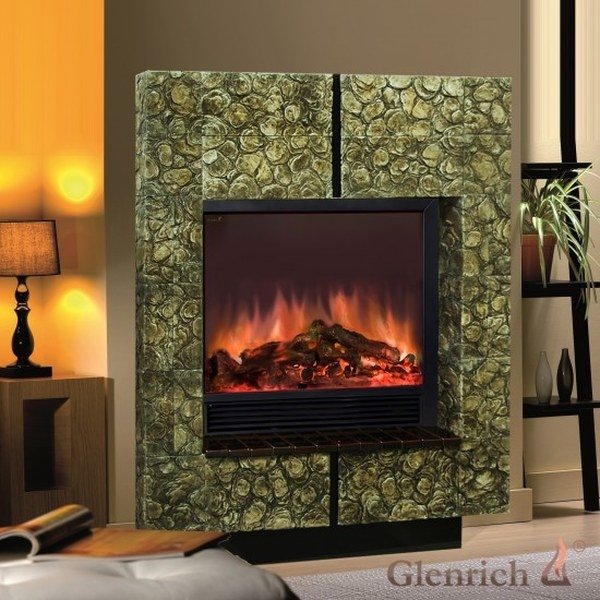 Glenrich Да Винчи 33 (Sharm 33 BL,BR) камень-Оливковый электрокамин с широким очагом 2D
