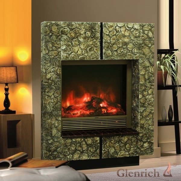 Glenrich Да Винчи 33 (Sharm 33 BL,BR) камень-Оливковый электрокамин с широким очагом 2D