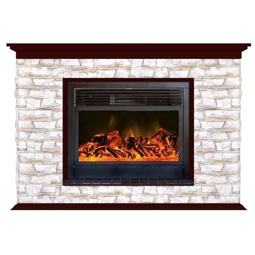 Glenrich Пафос 28 (New flame) камень-Алтай/цвет-Красное дерево электрокамин с широким очагом 2D