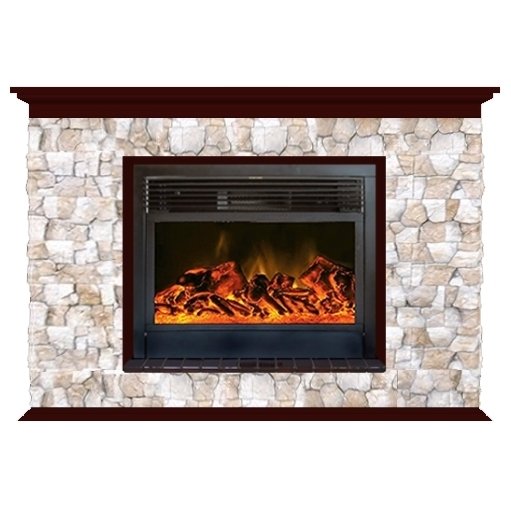 Glenrich Пафос 28 (New flame) камень-Арбат/цвет-Красное дерево электрокамин с широким очагом 2D