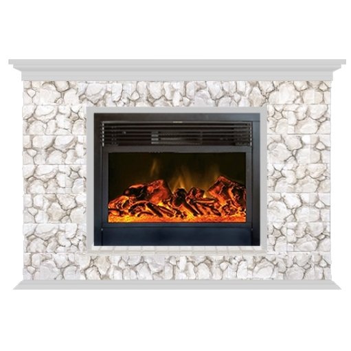 Glenrich Пафос 28 (New flame) камень-Карелия/цвет-Беленный дуб электрокамин с широким очагом 2D