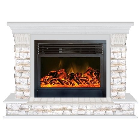 Glenrich Панорама 28 (New flame) камень-Алтай/цвет-Беленный дуб электрокамин с широким очагом 2D