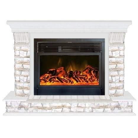 Glenrich Панорама 28 (New flame) камень-Алтай/цвет-Белый электрокамин с широким очагом 2D