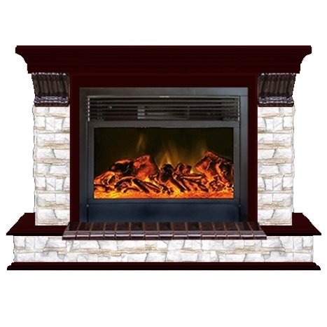 Glenrich Панорама 28 (New flame) камень-Алтай/цвет-Красное дерево электрокамин с широким очагом 2D