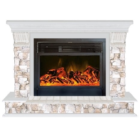 Glenrich Панорама 28 (New flame) камень-Арбат/цвет-Беленный дуб электрокамин с широким очагом 2D