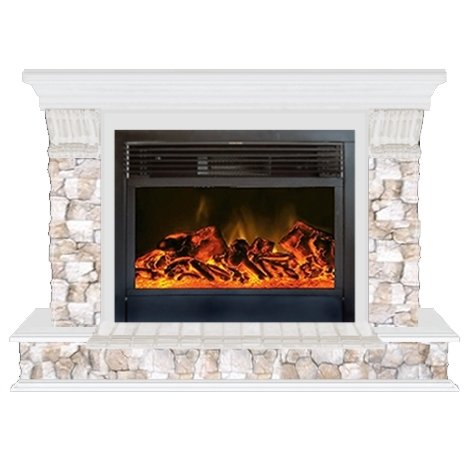 Glenrich Панорама 28 (New flame) камень-Арбат/цвет-Белый электрокамин с широким очагом 2D