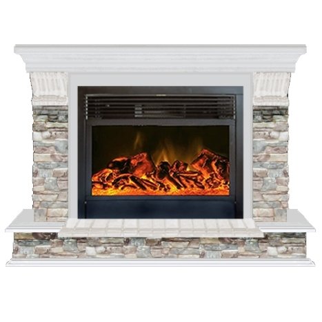 Glenrich Панорама 28 (New flame) камень-Грот цветной/цвет-Беленный дуб электрокамин с широким очагом 2D