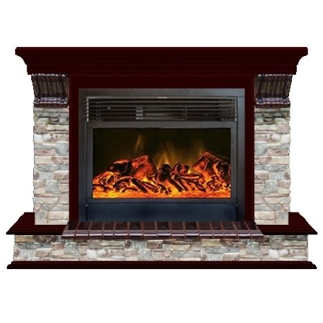 Glenrich Панорама 28 (New flame) камень-Грот цветной/цвет-Красное дерево электрокамин с широким очагом 2D