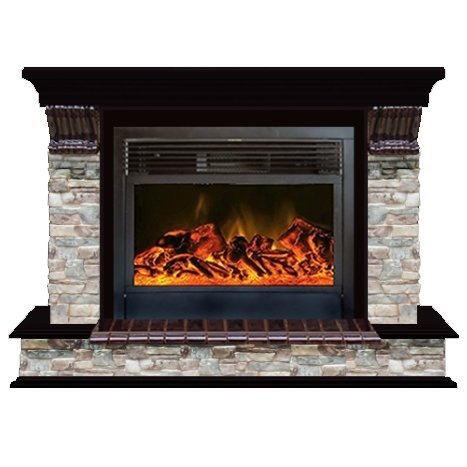 Glenrich Панорама 28 (New flame) камень-Грот цветной/цвет-Венге электрокамин с широким очагом 2D