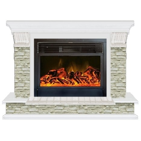 Glenrich Панорама 28 (New flame) камень-Грот однотонный/цвет-Белый электрокамин с широким очагом 2D