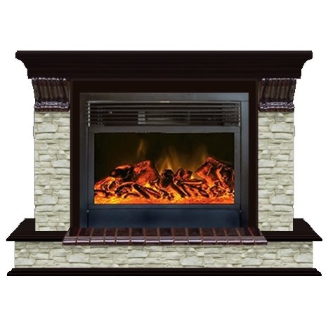 Glenrich Панорама 28 (New flame) камень-Грот однотонный/цвет-Дуб 46 электрокамин с широким очагом 2D