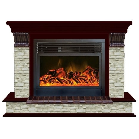 Glenrich Панорама 28 (New flame) камень-Грот однотонный/цвет-Красное дерево электрокамин с широким очагом 2D