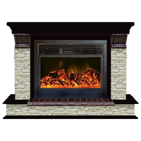 Glenrich Панорама 28 (New flame) камень-Грот однотонный/цвет-Венге электрокамин с широким очагом 2D