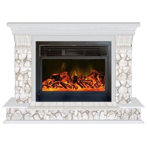 Glenrich Панорама 28 (New flame) камень-Карелия/цвет-Беленный дуб электрокамин с широким очагом 2D