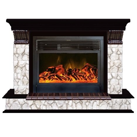 Glenrich Панорама 28 (New flame) камень-Карелия/цвет-Дуб 46 электрокамин с широким очагом 2D