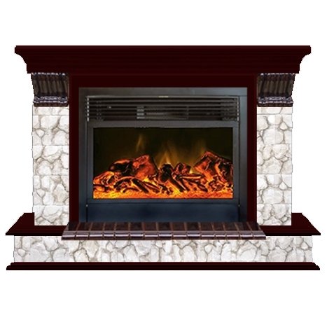 Glenrich Панорама 28 (New flame) камень-Карелия/цвет-Красное дерево электрокамин с широким очагом 2D