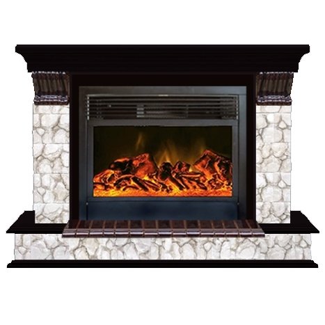 Glenrich Панорама 28 (New flame) камень-Карелия/цвет-Венге электрокамин с широким очагом 2D