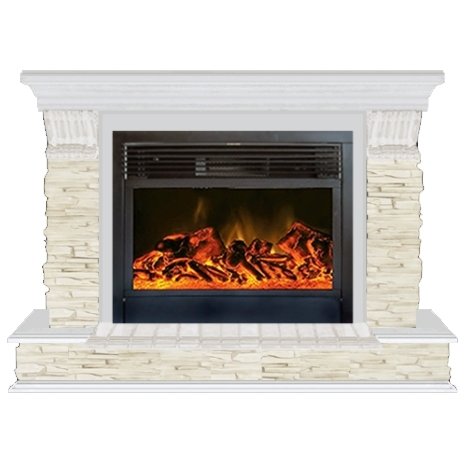 Glenrich Панорама 28 (New flame) камень-Мисхор/цвет-Беленный дуб электрокамин с широким очагом 2D
