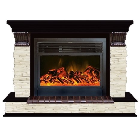 Glenrich Панорама 28 (New flame) камень-Мисхор/цвет-Венге электрокамин с широким очагом 2D